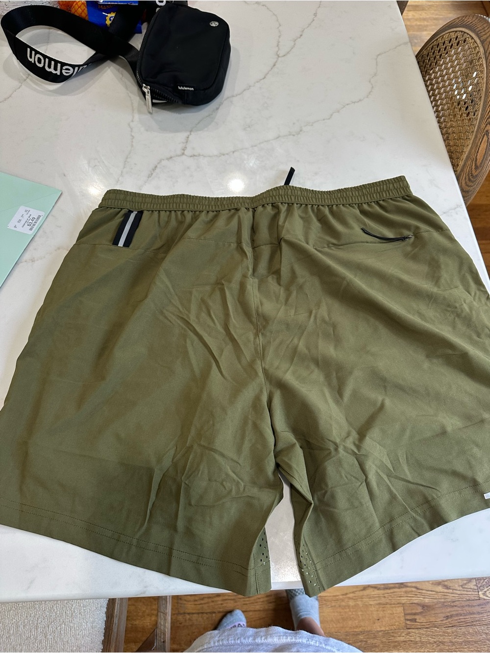 Men's Olive Athletic Shorts with Drawstring - Picture 5 of 5